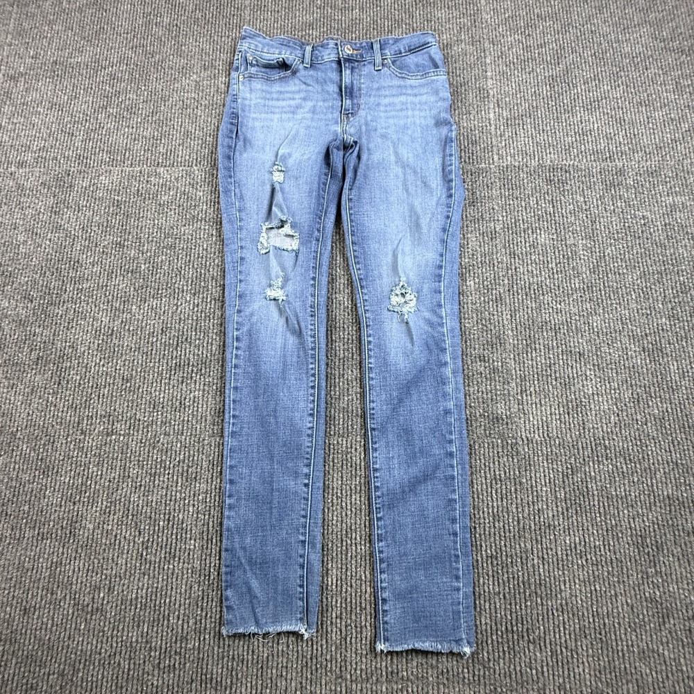 Levis 711 Skinny Jeans‎ Womens 28 Waist Medium Wash Blue Raw Hem Denim Stretch